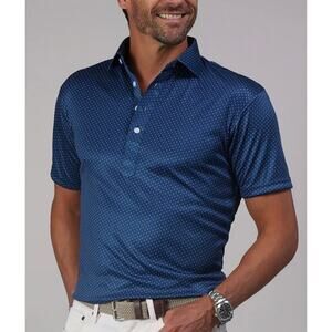 Collars & Co Dress Collar Polo Shirt Blue White Polka Dot Performance M NWOT